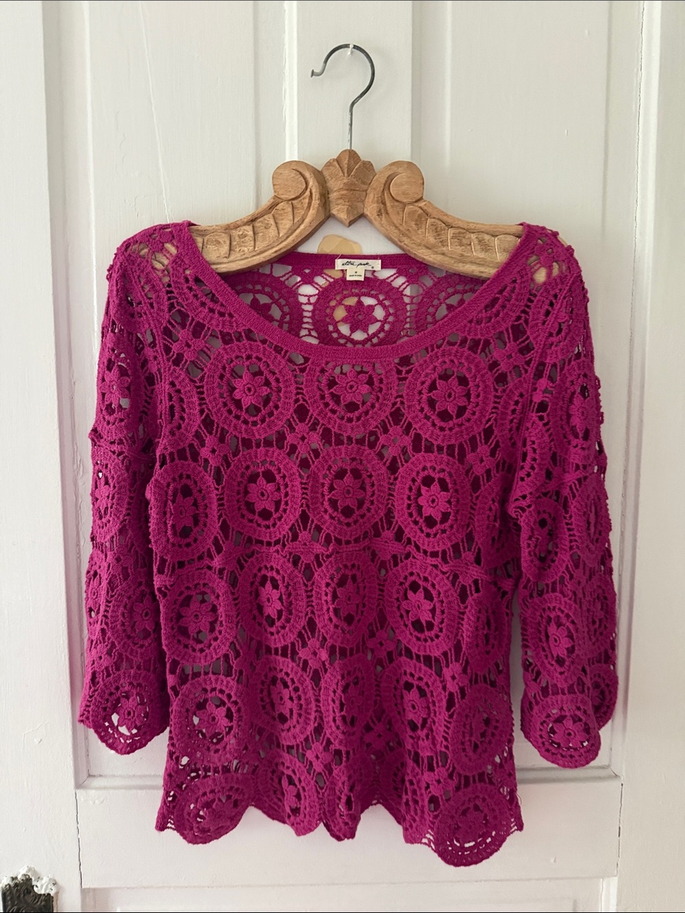Crocheted Fuchsia Openwork Sweater - Unknown Brand